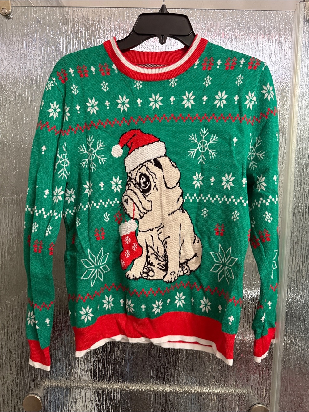 Green Holiday Pug Knit Sweater - Festive Christmas Sweater